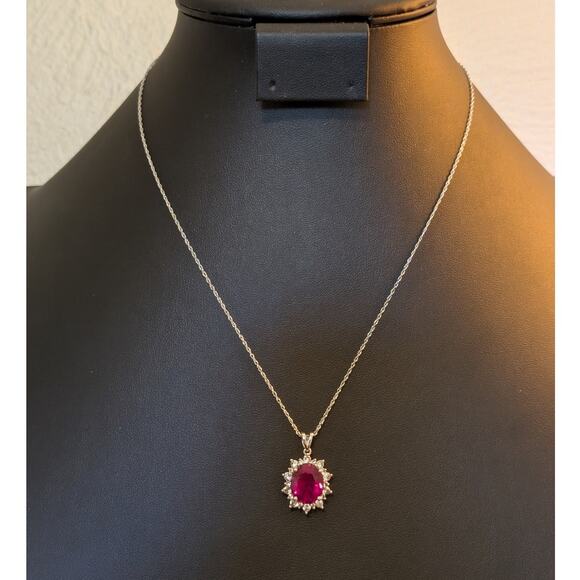 Lab Created Ruby/Pink Sapphire Spinel 25 Sterling Silver Pendant Necklace - Picture 1 of 8